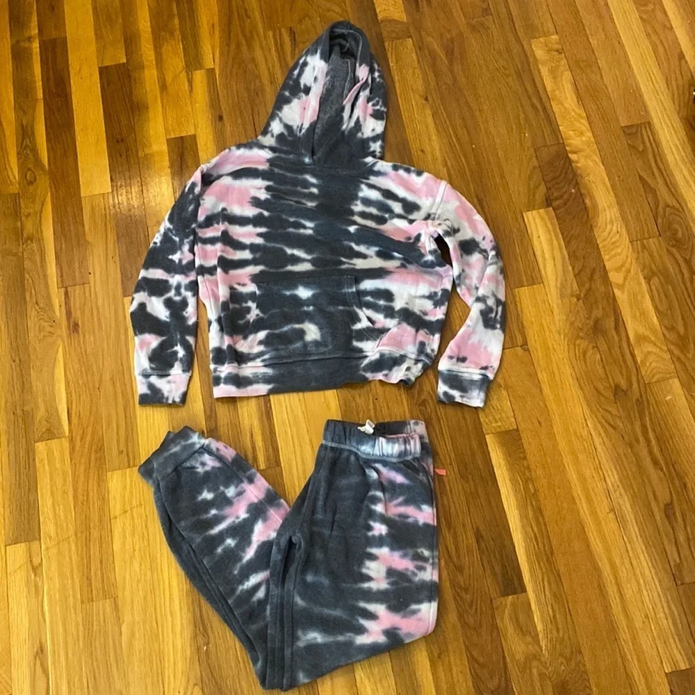 Vintage Havana Girls Gray and Pink Tie Dye Sweatsuit Size XL